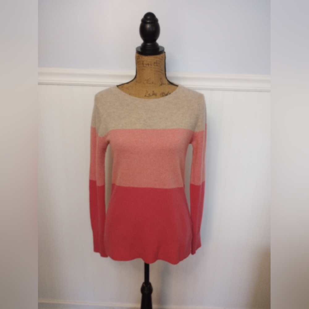 Nanette Lepore 100% Cashmere Pink Colorblock Sweater Size S EUC